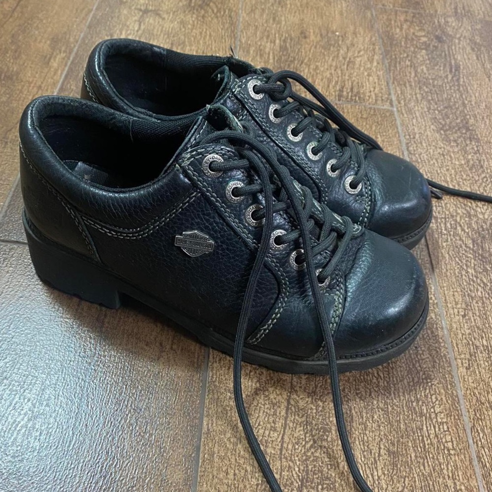 Vintage Harley Davidson Black Platform Leather Boots